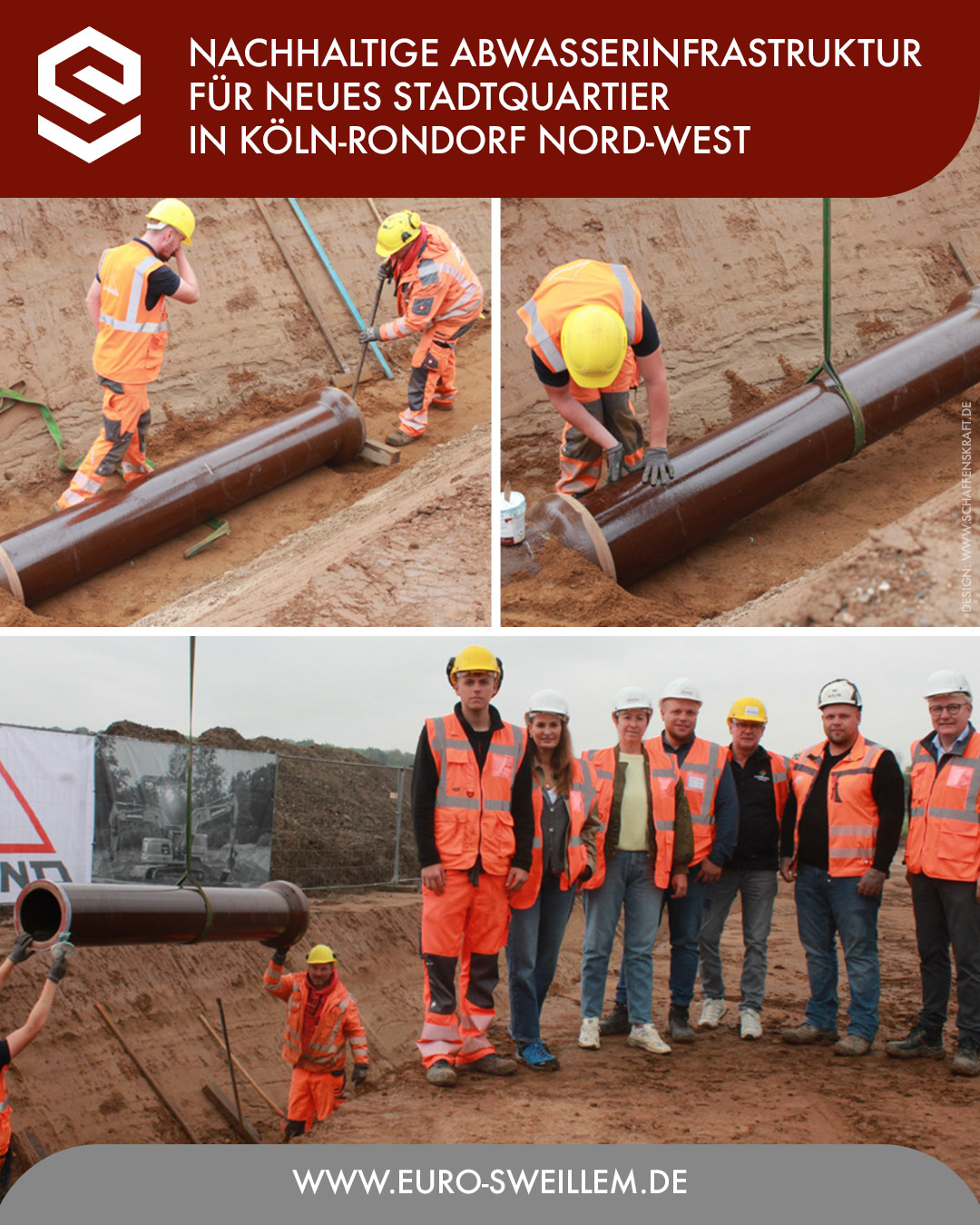 Arbeiter verlegen Abwasserrohre in Köln-Rondorf Nord-West